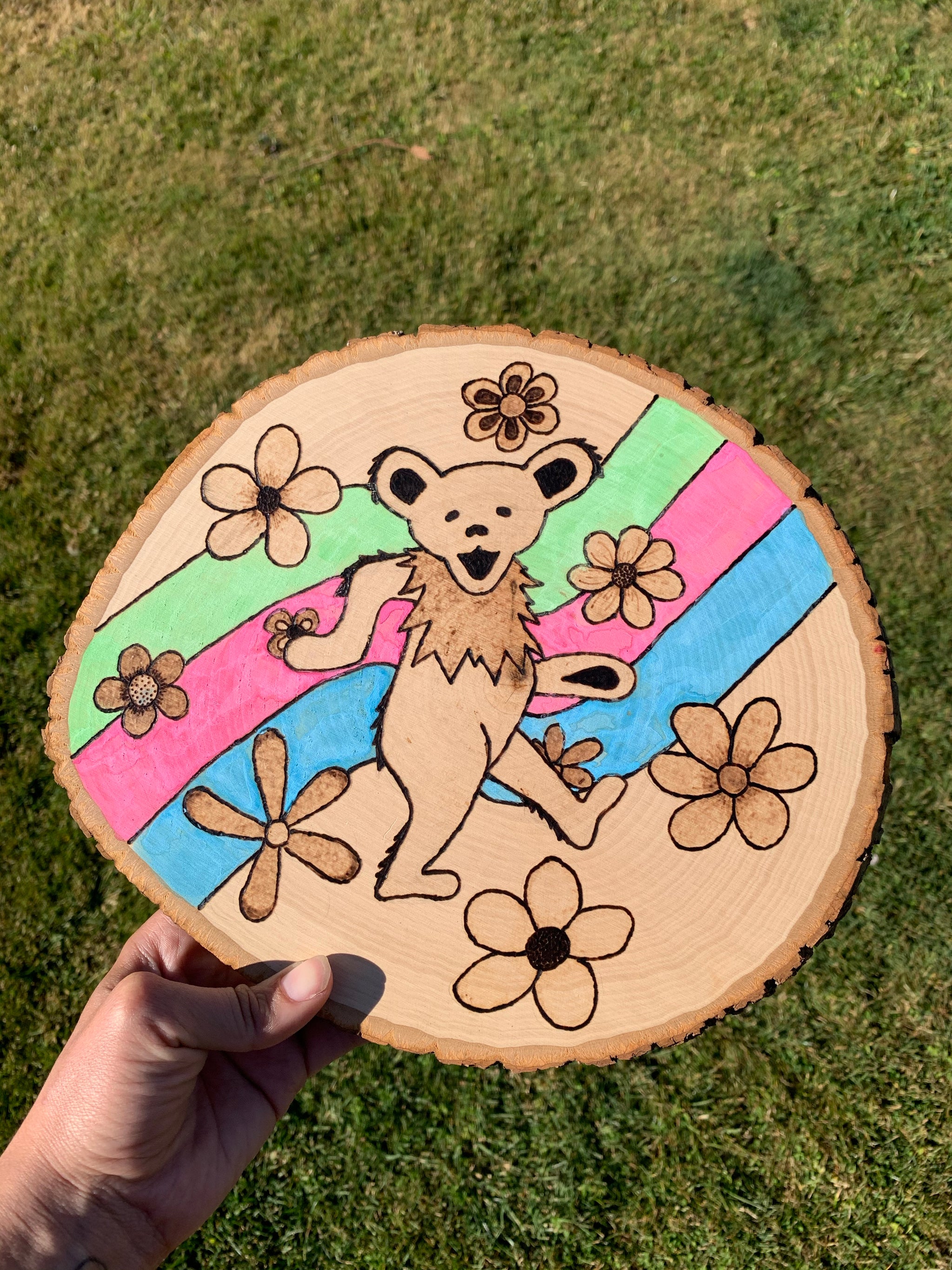 Wood Burn Grateful Dead Watercolor Wood Slice – Earthly Wrappings