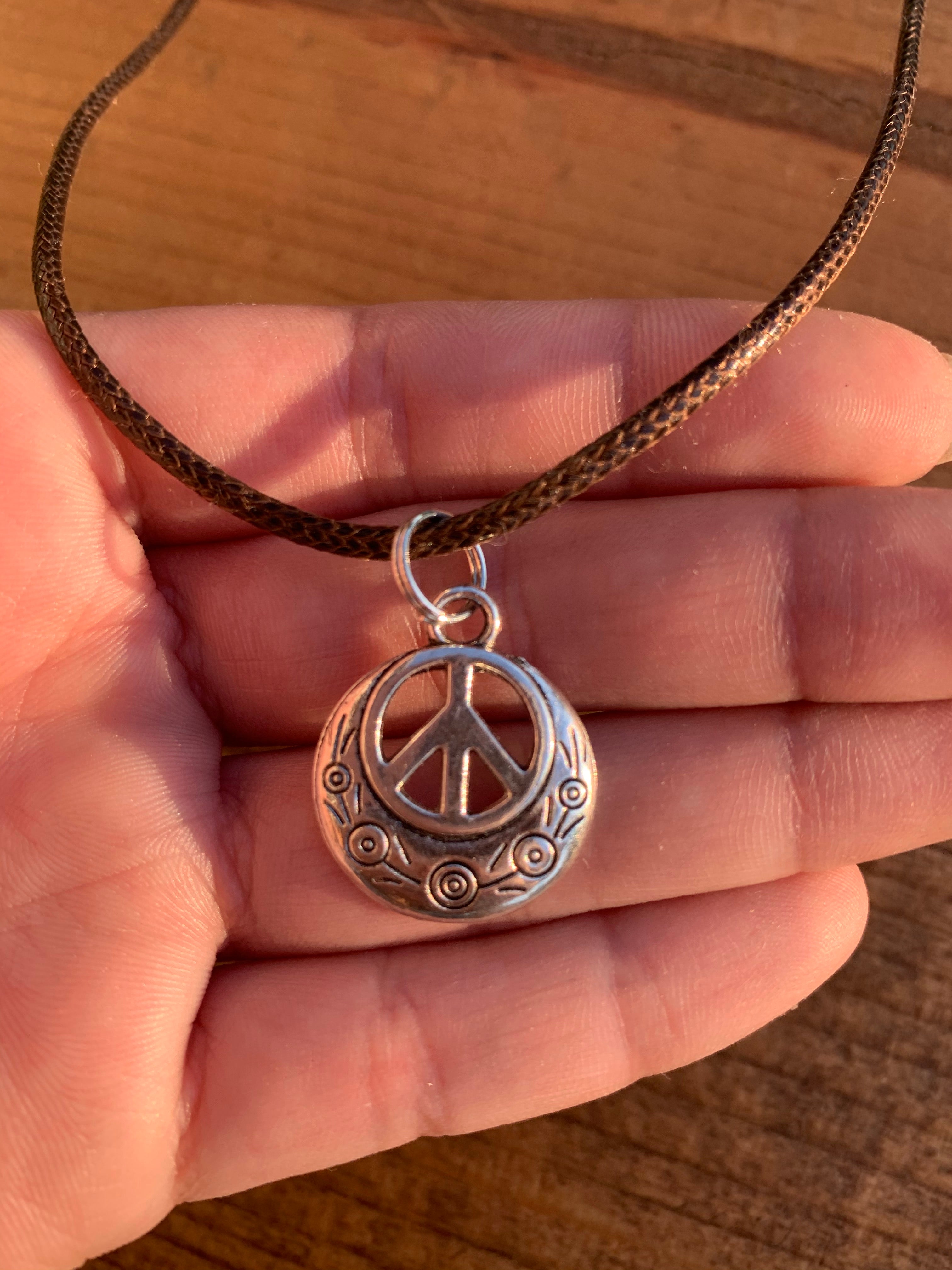 Large Peace Pendant Necklace Black Leather Cord .925 Sterling Silver |  Necklace, Peace jewelry, Peace sign pendant
